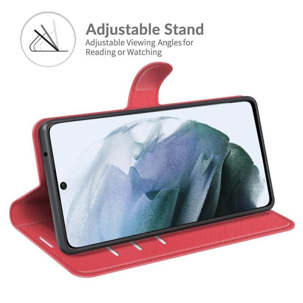 Litchi PU bőr pénztárca tok Samsung Galaxy S21 FE 5G számára - piros