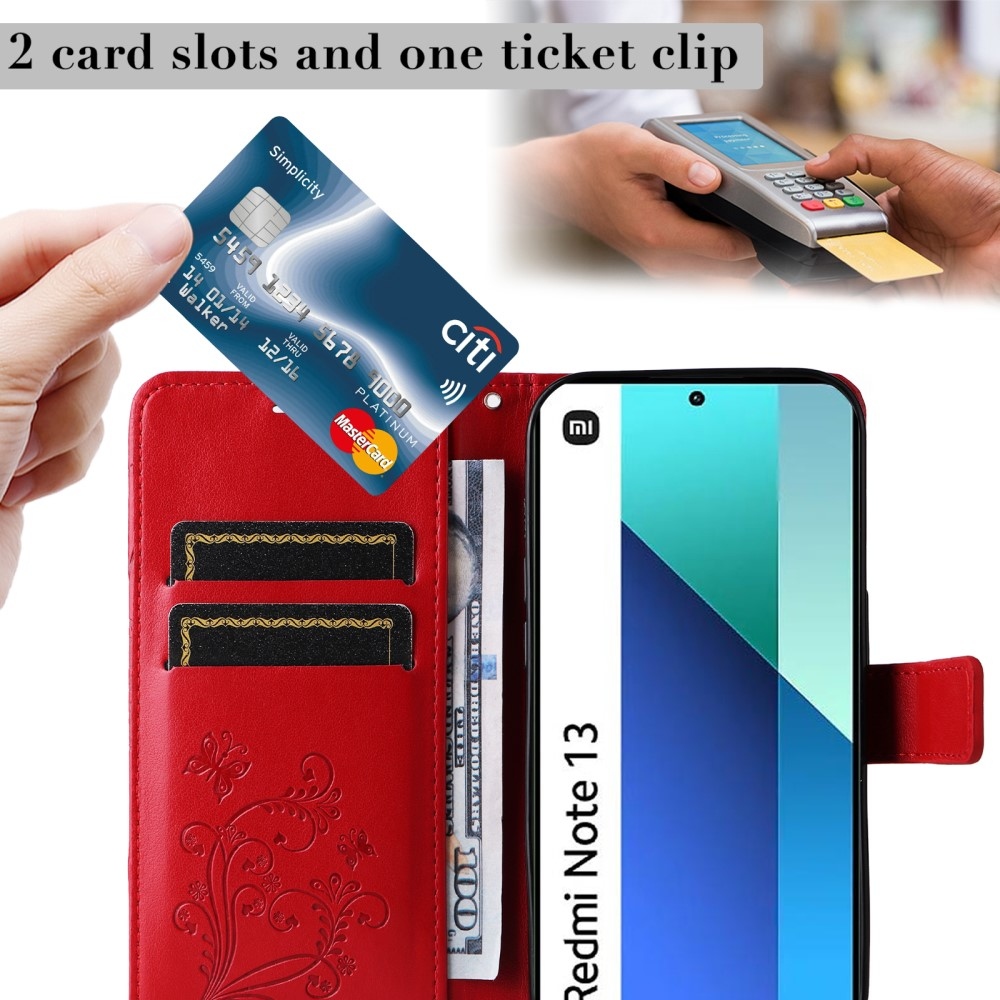 Nagy pillangó könyv tok Xiaomi Redmi Note 13-hoz - piros