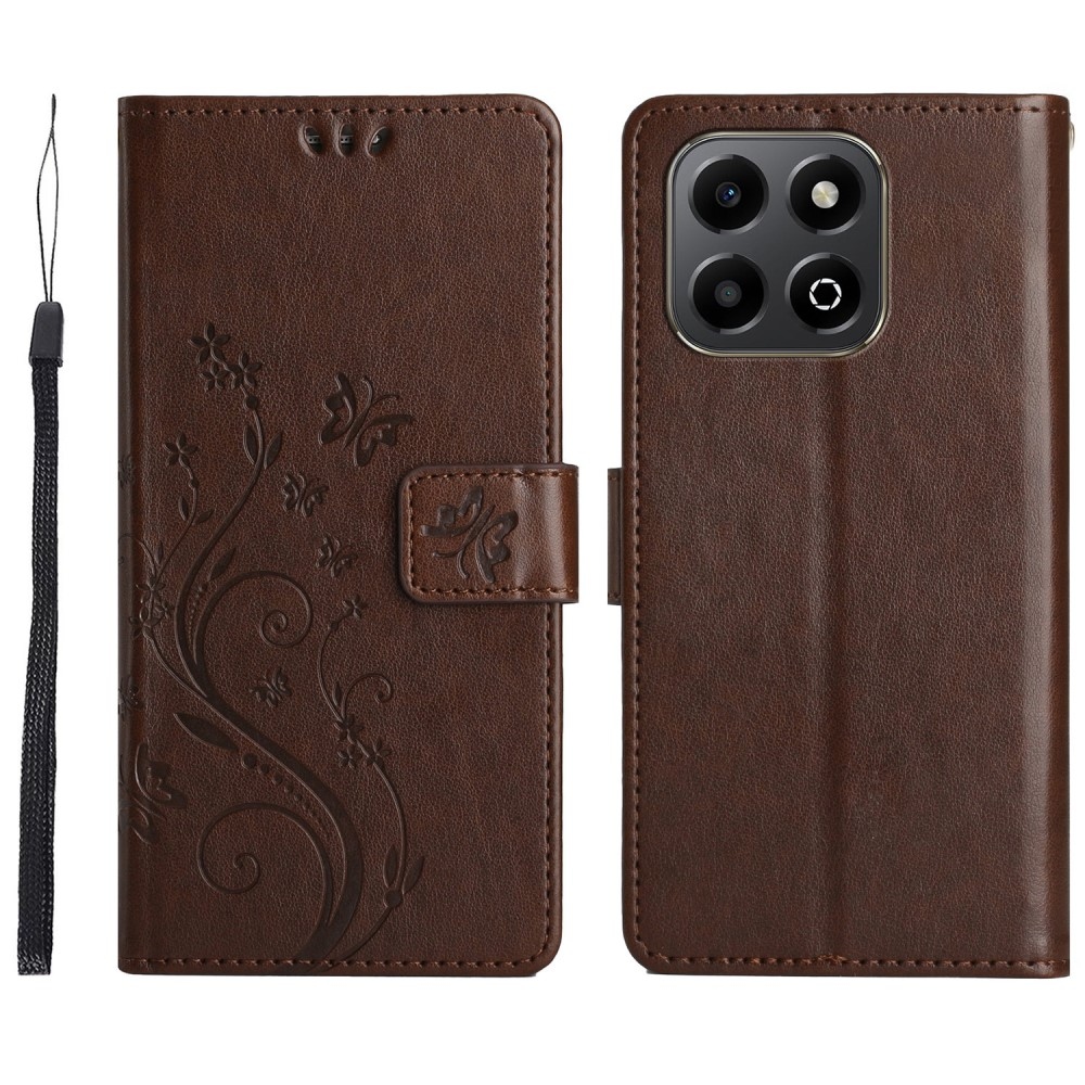 Virágok könyvtáska a Honor 200 Smart 5G készülékhez - barna