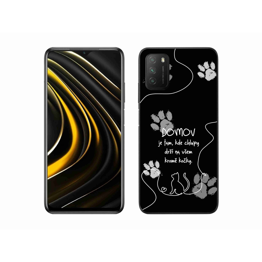 Gél borítás mmCase a Xiaomi Poco M3-hoz - macska motívum fekete háttérrel