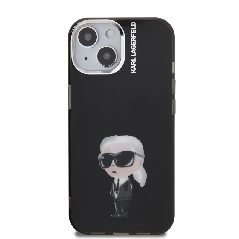 Karl Lagerfeld IML Aquarelle Karl hátlapi borító iPhone 15 készülékhez Fekete