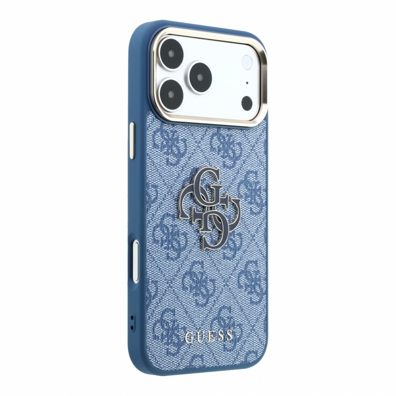 Guess PU 4G Resin Metal Logo hátsó tok iPhone 18 Pro-hoz, kék