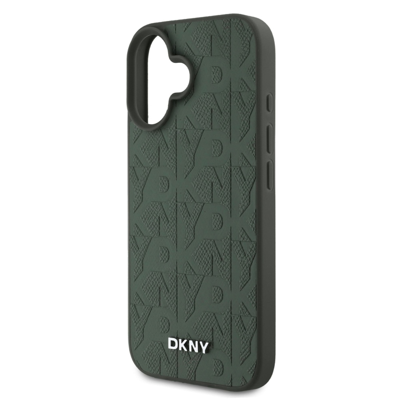 DKNY Magsafe PU bőr rácsmintás hátlap iPhone 16-hoz, zöld