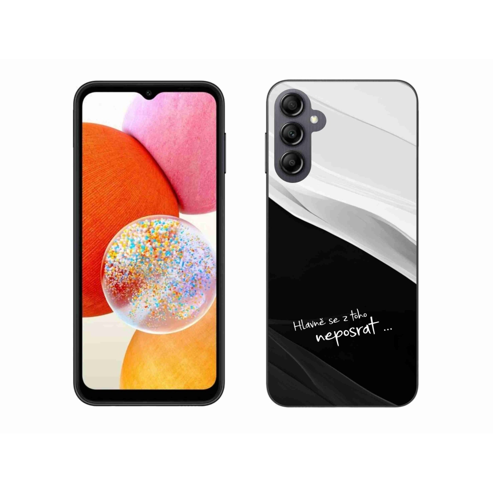 Gél borító mmCase Samsung Galaxy A14 4G/5G - vicces szöveg 13 fekete-fehér háttérrel