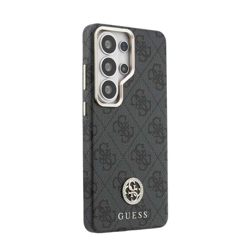 Guess PU bőr 4G Strass Logo arany keret mágneses hátlap Samsung Galaxy S26 Ultra fekete