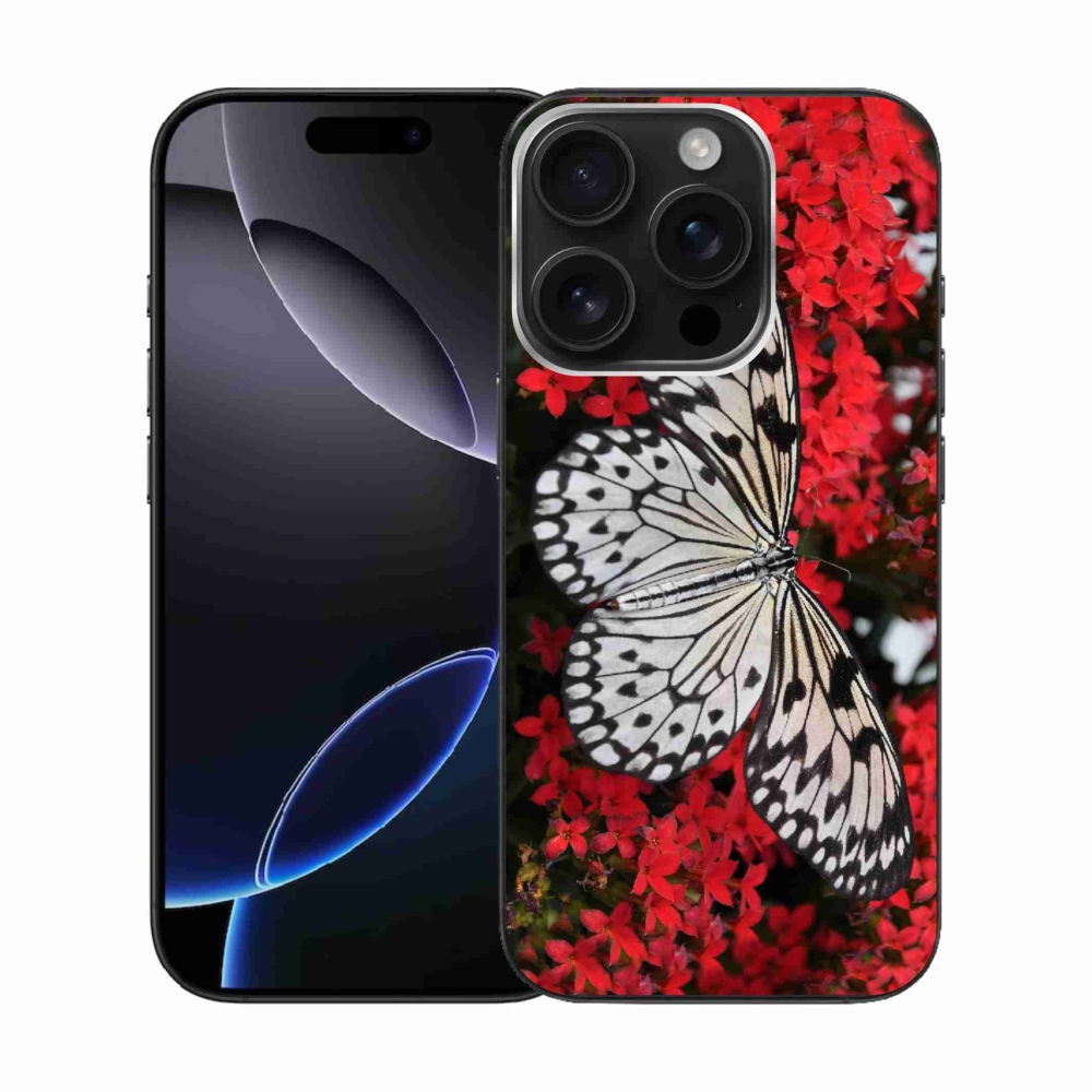 Zselés borítás mmCase iPhone 16 Pro készülékhez - fekete-fehér pillangó 1