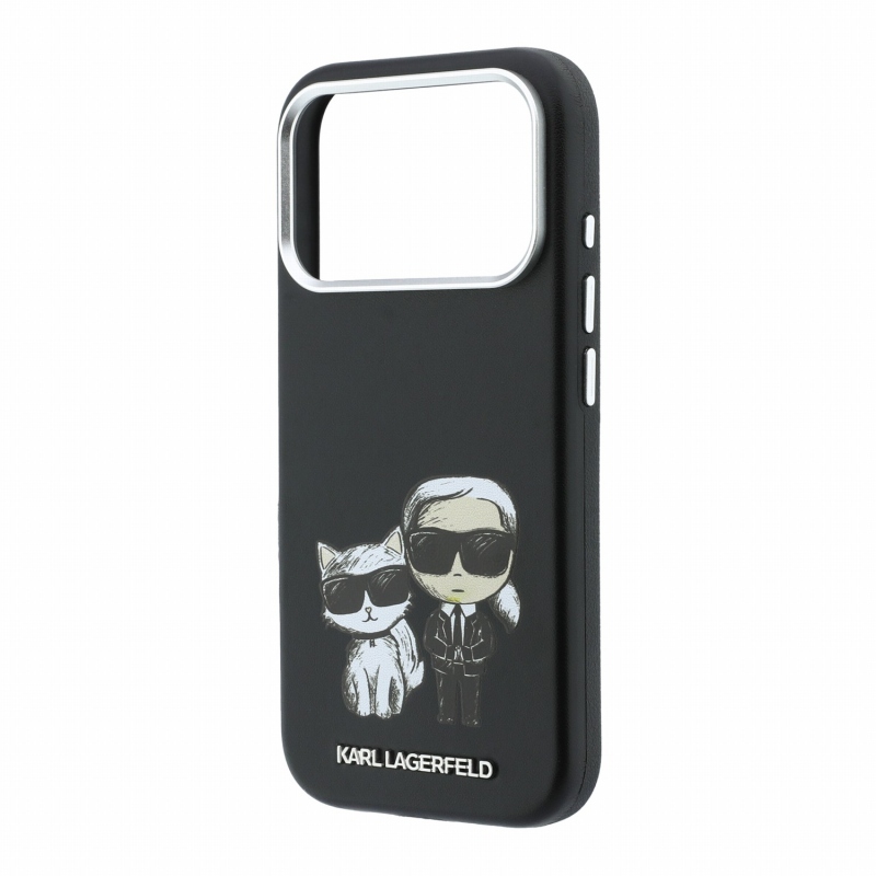 Karl Lagerfeld PU Semi Wrap Smooth Sketch Bodies Magsafe hátsó tok iPhone 18 Pro Max-hoz, fekete