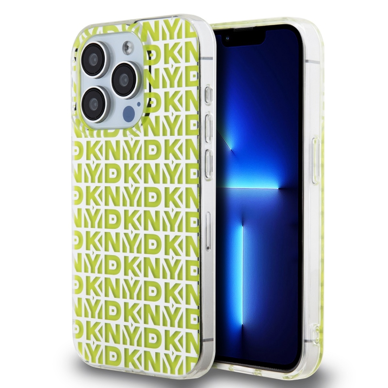 DKNY PC/TPU ismétlődő mintás hátsó borító iPhone 15 Pro készülékhez Sárga