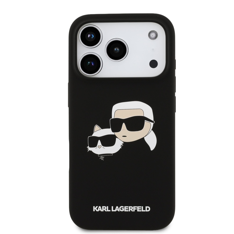 Karl Lagerfeld folyékony szilikon dupla fejű MagSafe hátlap iPhone 17 Pro fekete színűre