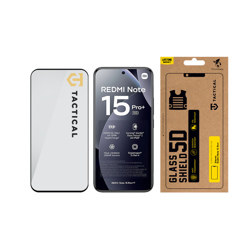 Taktikai üvegpajzs 5D üveg Xiaomi Redmi Note 15 Pro+ fekete