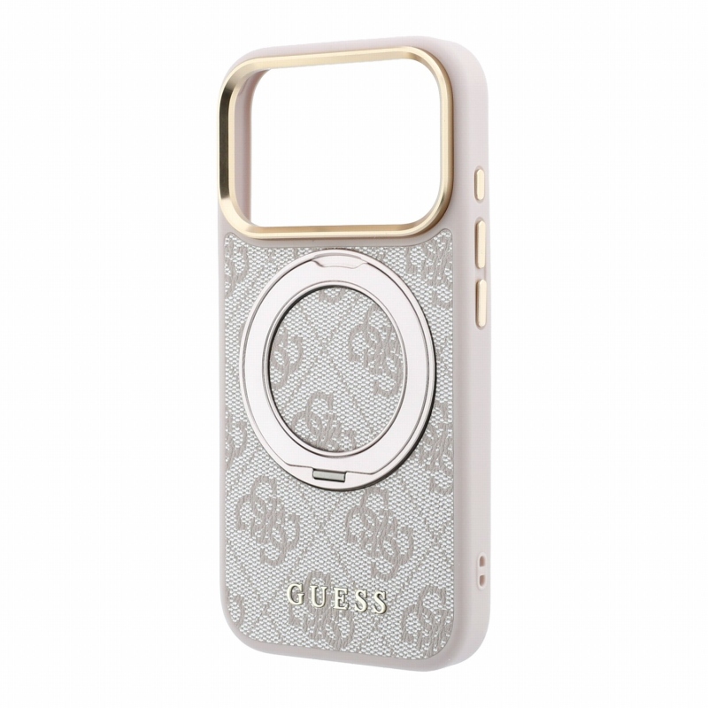 Guess PU 4G Ring Stand MagSafe hátsó tok iPhone 18 Pro-hoz, rózsaszín