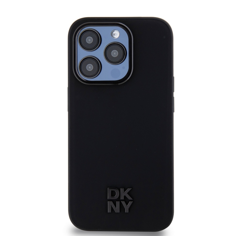 DKNY PU bőr Stack Logo Magsafe hátlap iPhone 15 Pro Max-hoz Fekete