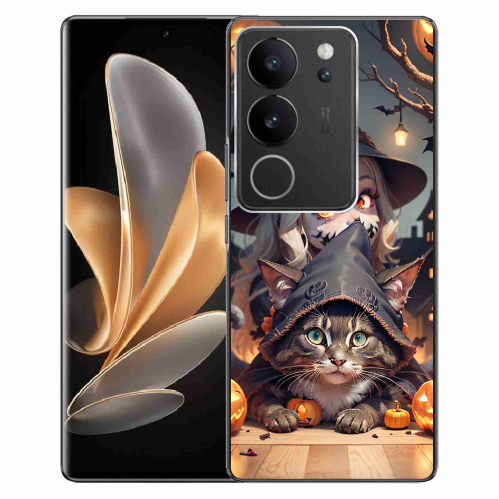 Zselés borítás mmCase a Vivo V29 5G - boszorkány macskával