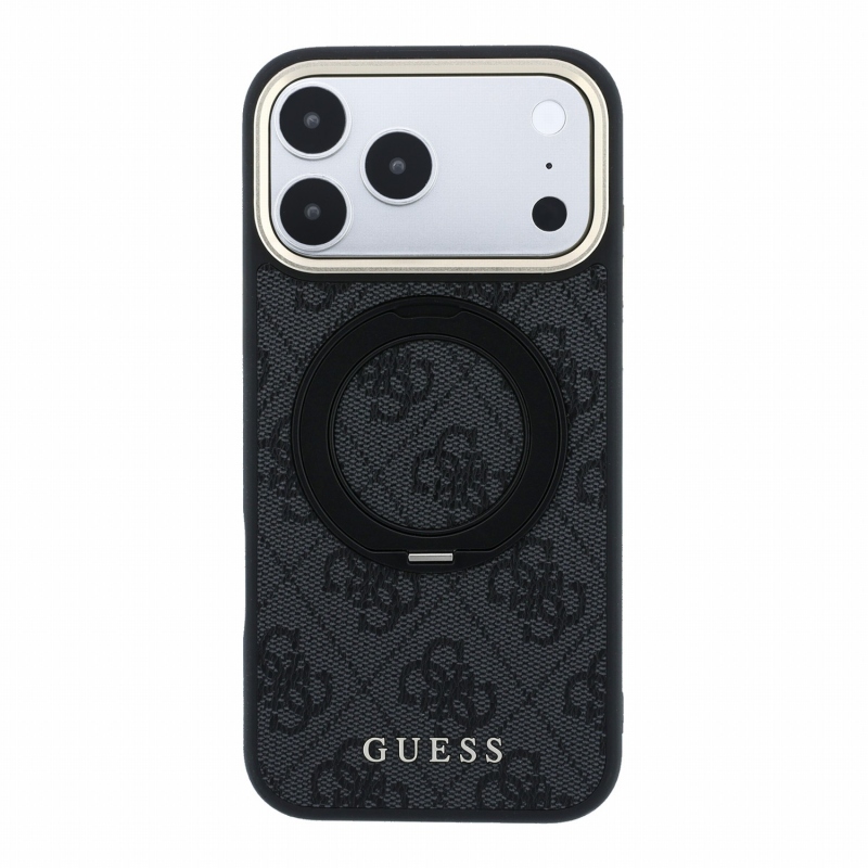 Guess PU 4G Ring Stand MagSafe hátlap az iPhone 18 Pro-hoz, fekete