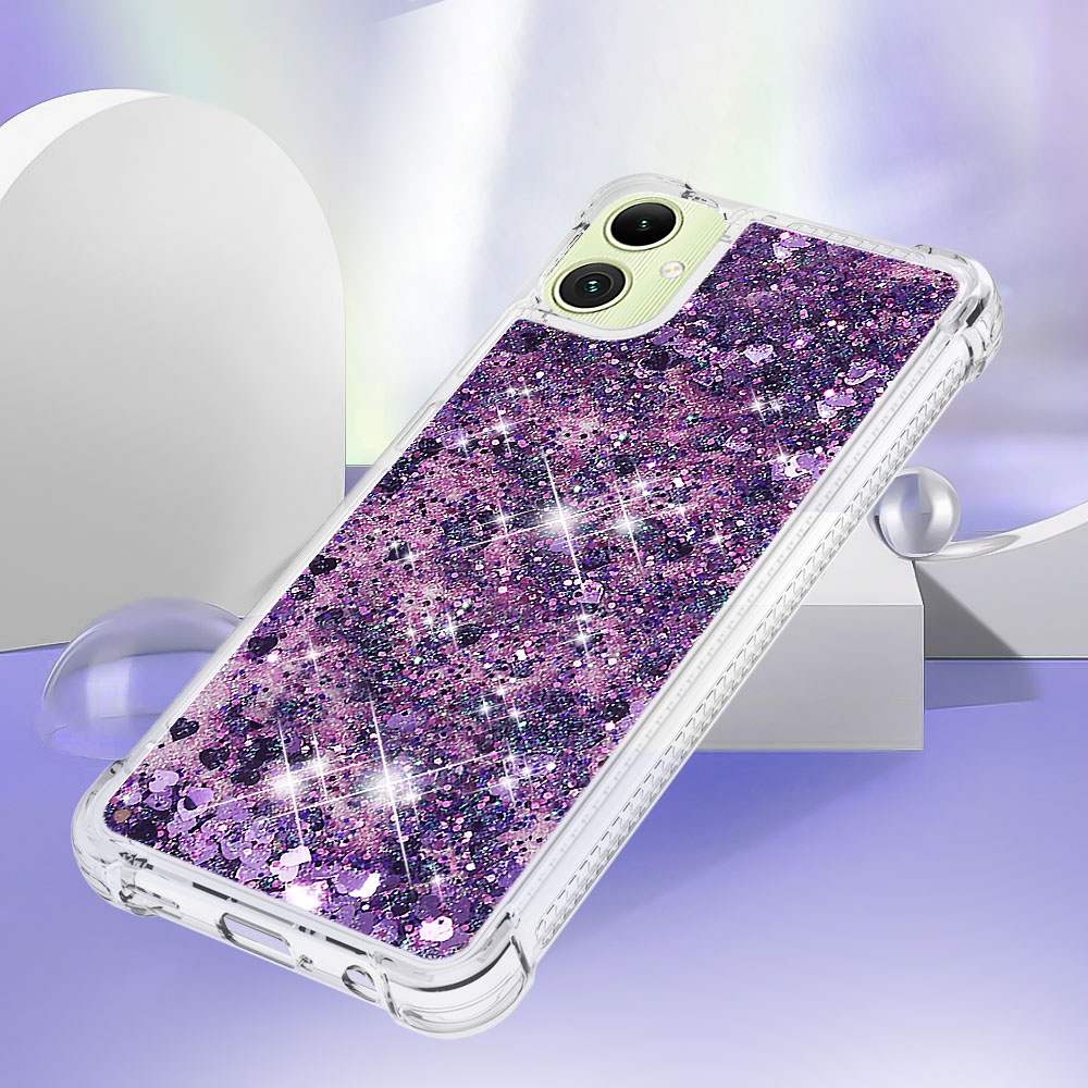 Glitter homokóra zselés tok Samsung Galaxy A07 4G - sötétlila/szívek