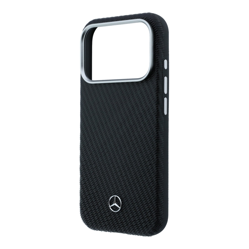 Mercedes PU bőr Semi Wrap MagSafe hátlap az iPhone 17 Pro Max-hoz Fekete fekete