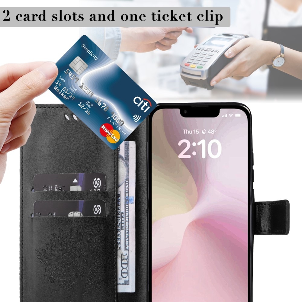 Fák könyvtáska iPhone 16e készülékhez - fekete