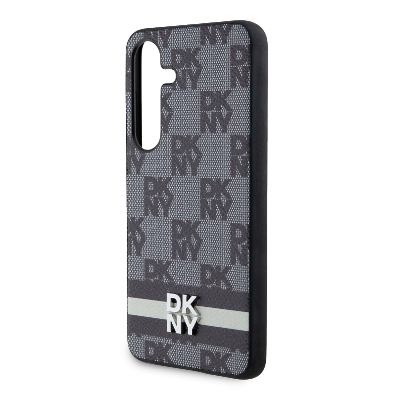 DKNY PU bőr kockás mintás és csíkos hátlapi borító Samsung Galaxy S24+ Fekete