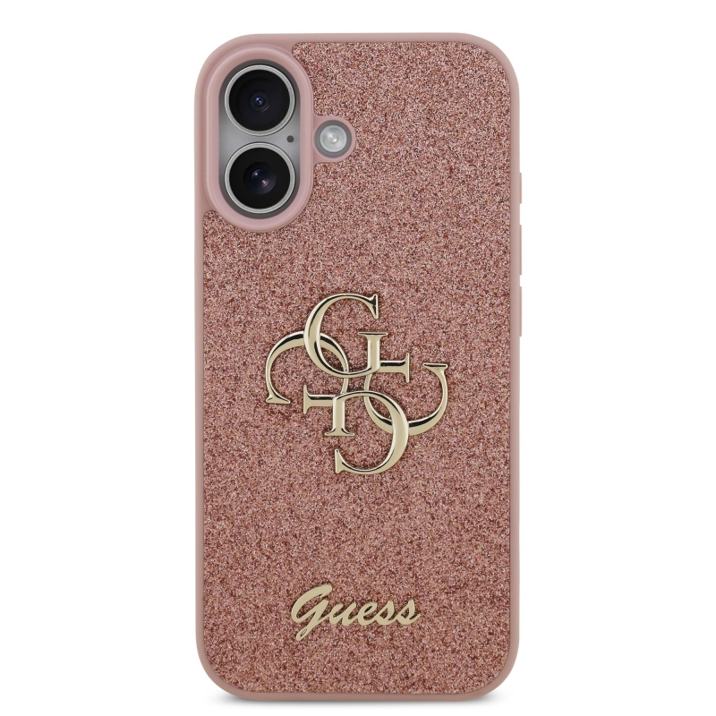 Guess PU Fixed Glitter 4G fém logó hátlap iPhone 17 rózsaszínhez Rózsaszín