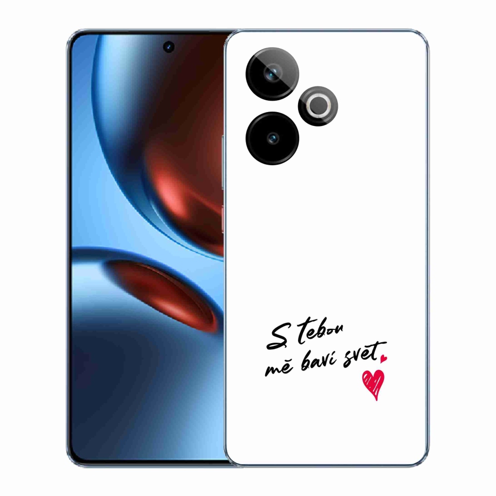 Rugalmas zselés tok mmCase a Realme GT 7 5G/GT 7T 5G képével - szerelem szöveg 1 fehér háttérrel