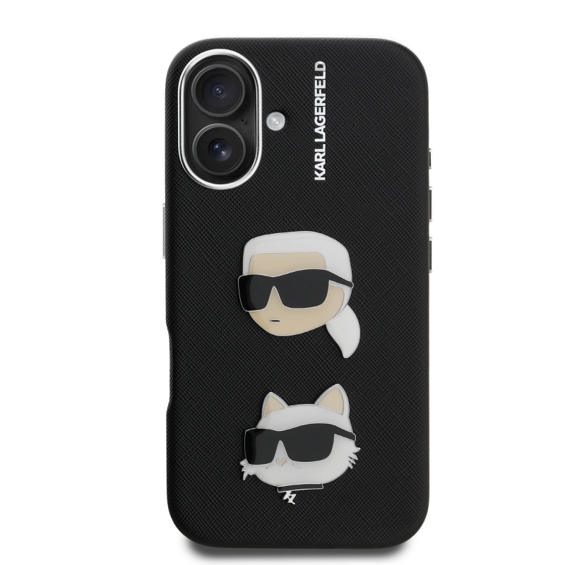 Karl Lagerfeld szemcsés PU K&CH Heads hátlap iPhone 16-hoz Fekete