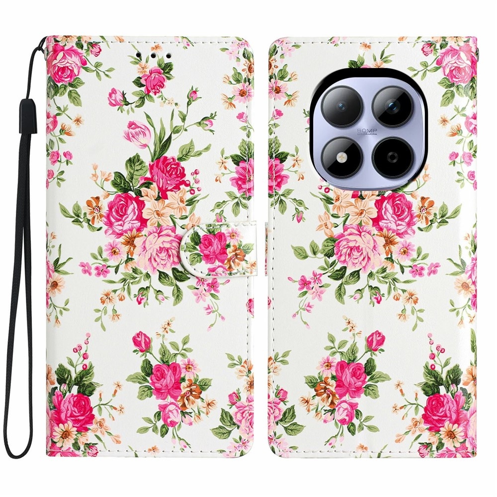 Egyedi könyv tok a Xiaomi Redmi Note 15 Pro 5G-hez - piros virágok