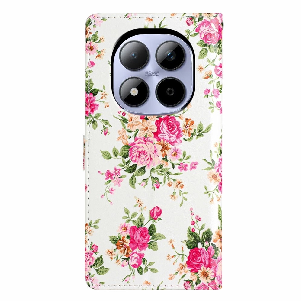 Egyedi könyv tok a Xiaomi Redmi Note 15 Pro 5G-hez - piros virágok