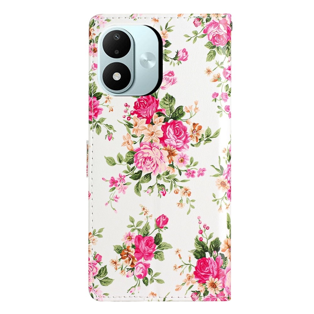 Egyedi könyvformájú tok a Xiaomi Redmi Note 17 4G/5G-hez – piros virágok