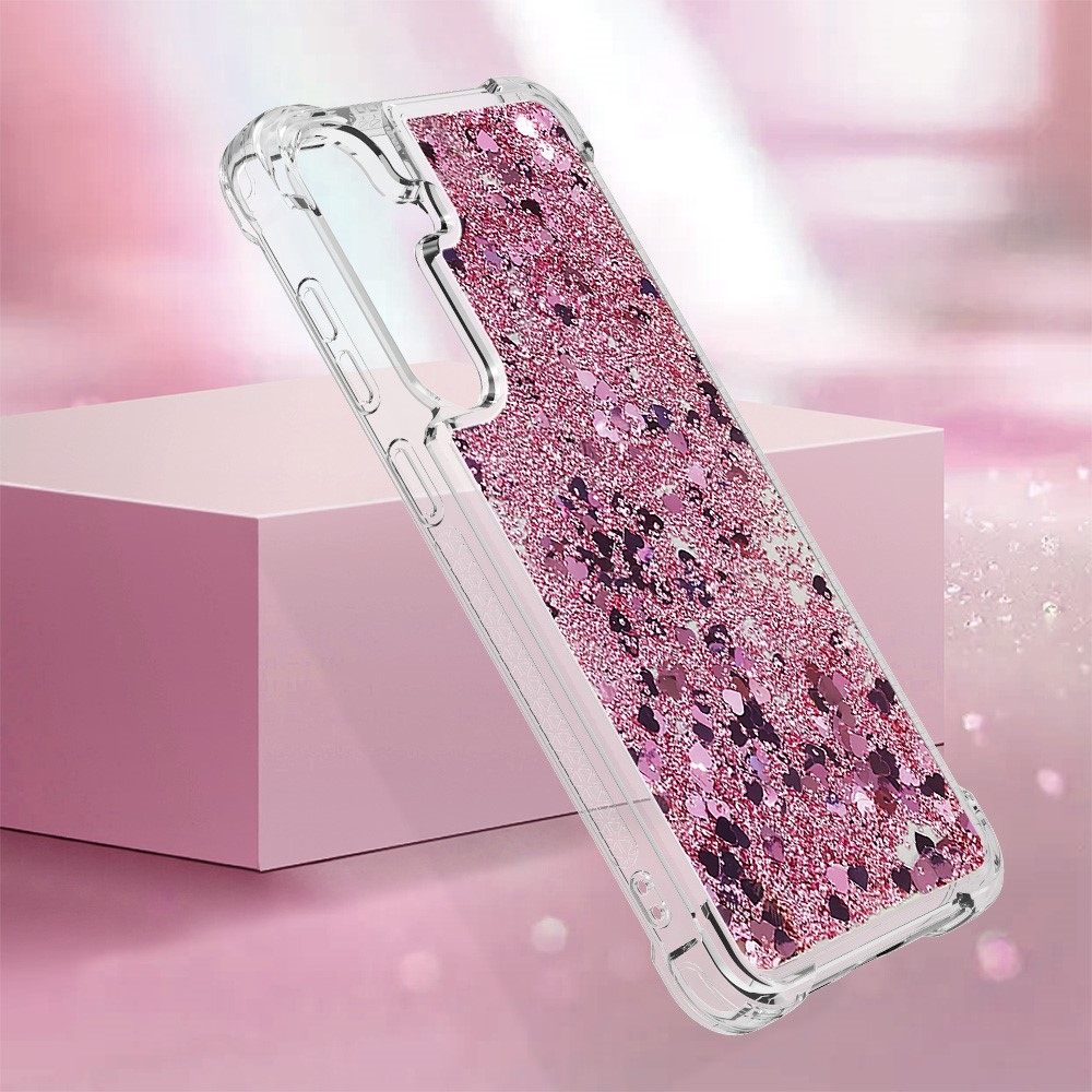 Glitter homokóra zselés tok Samsung Galaxy S24 készülékhez - rózsaarany/szív