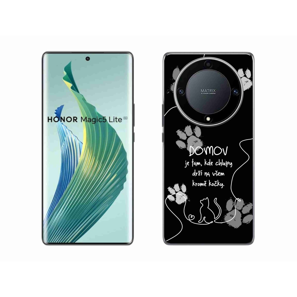 Gél borító mmCase a Honor Magic 5 Lite 5G készülékhez - macska motívum fekete háttérrel