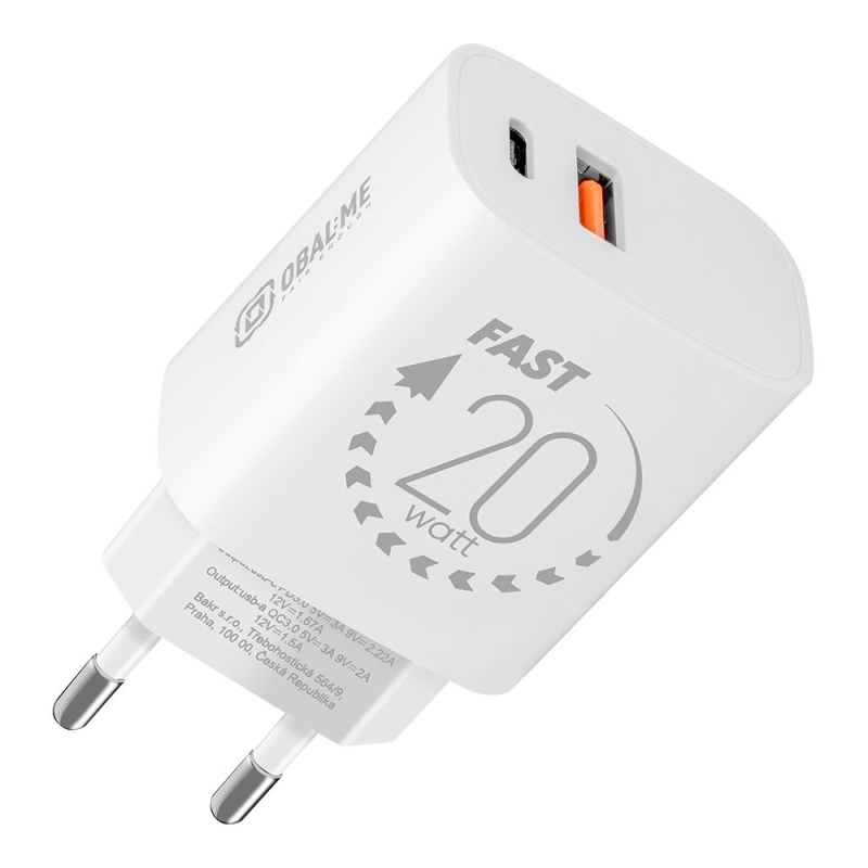 CSOMAG:ME utazási töltő USB-A + USB-C 20W Fehér