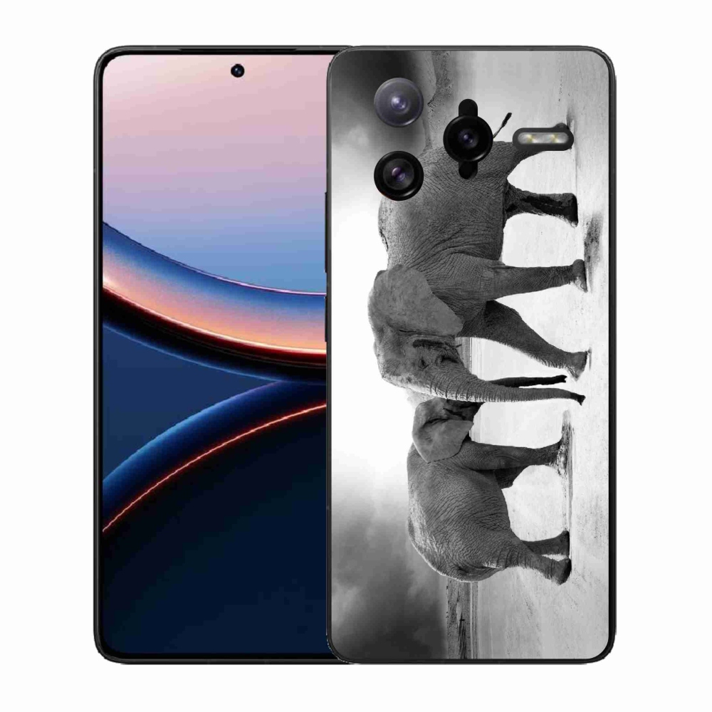 Gél borítás mmCase a Xiaomi Poco F7 Ultra számára - fekete és fehér elefántok