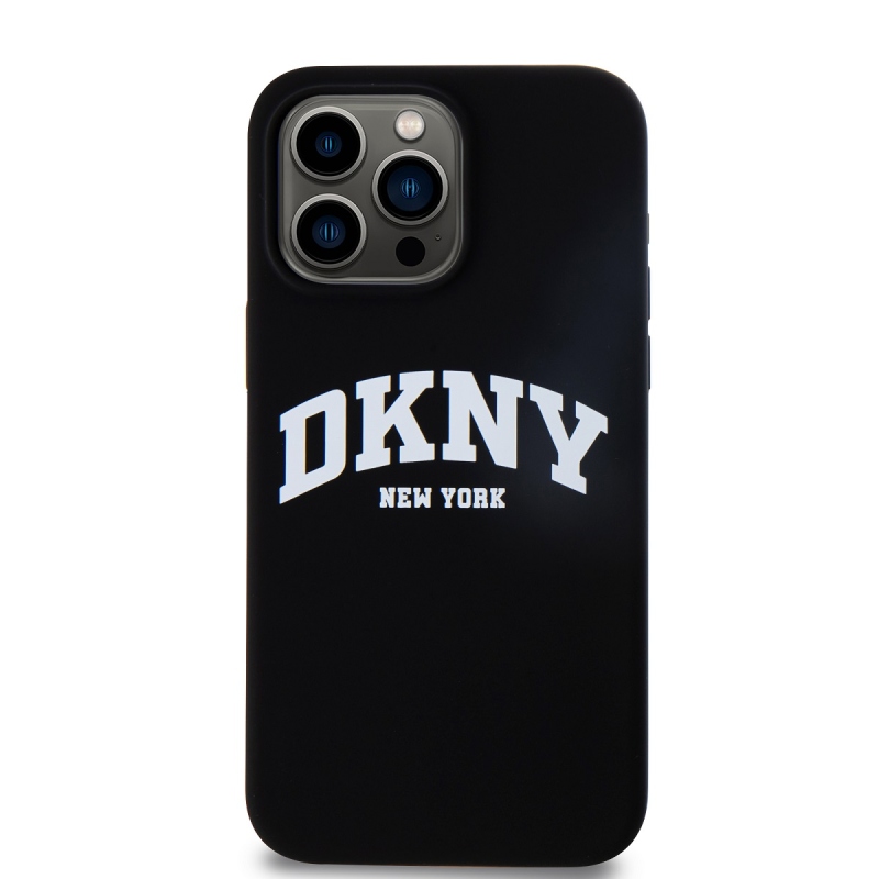 DKNY Liquid Silicone Arch Logo MagSafe hátlap iPhone 15 Pro Max-hoz Fekete
