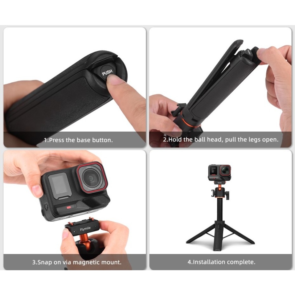 FLYMILE mágneses szelfibot állvánnyal Insta360 Ace Pro, X5 és X3 készülékekhez