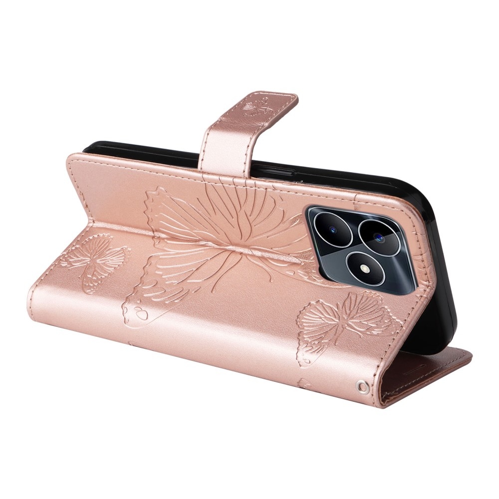 Nagy pillangó könyvtáska Realme C51/C53 készülékhez - rózsaarany