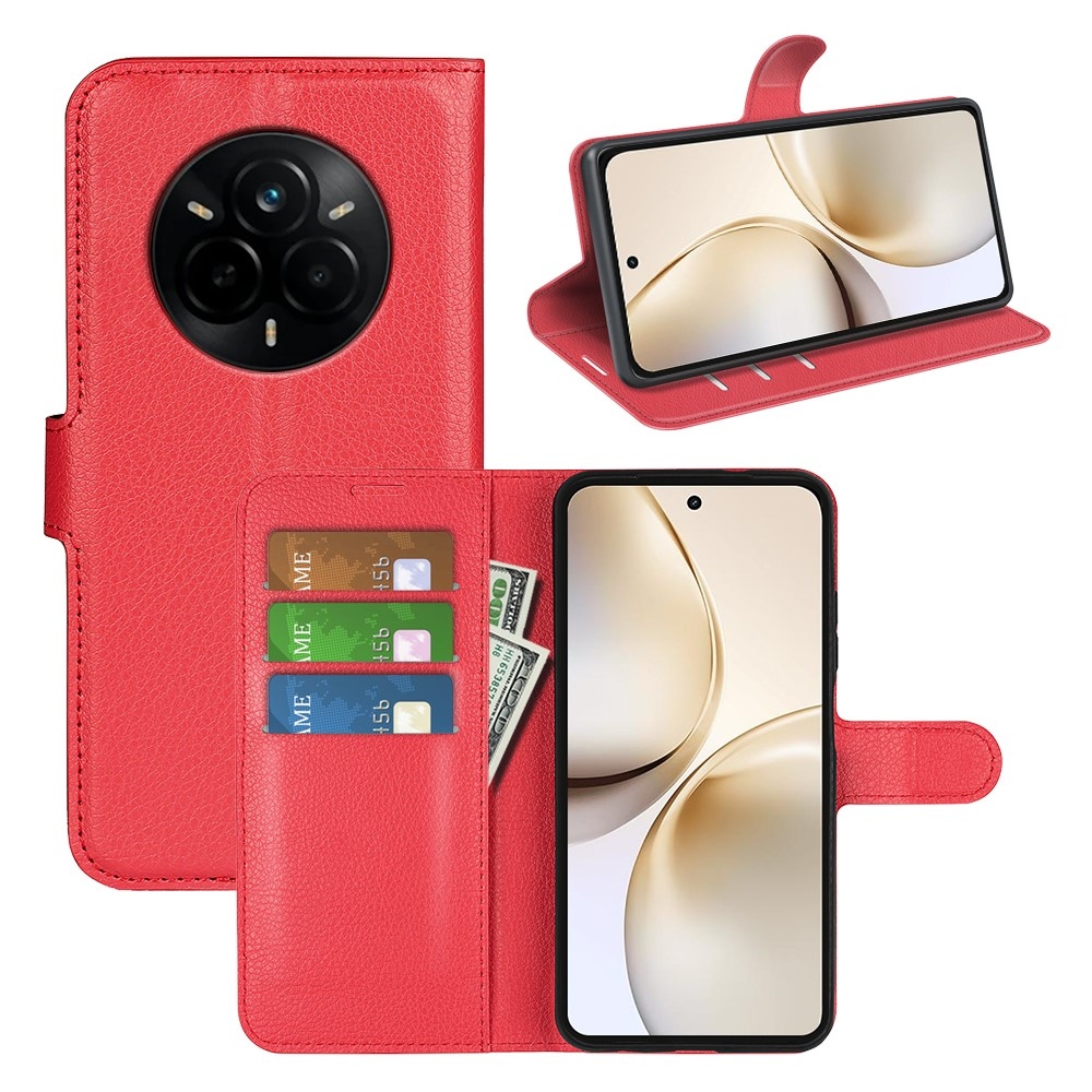 Litchi könyvtáska a Realme 14 Pro+ 5G készülékhez - piros