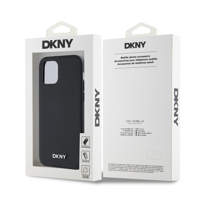 DKNY PU bőr ezüst fém logó Magsafe hátlap iPhone 12/12 Pro fekete