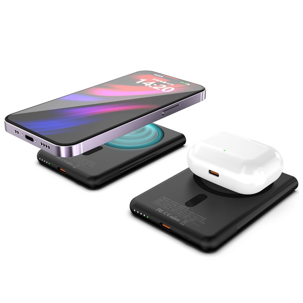 M10 Ultravékony mágneses külső akkumulátor 5000 mAh 15W állvánnyal - fekete