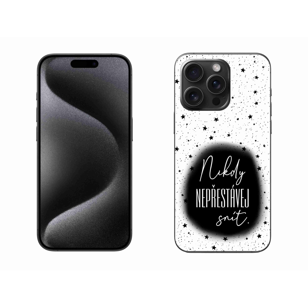 Gél borítás mmCase iPhone 15 Pro Max készülékhez - Idézet 1 fekete-fehér háttér