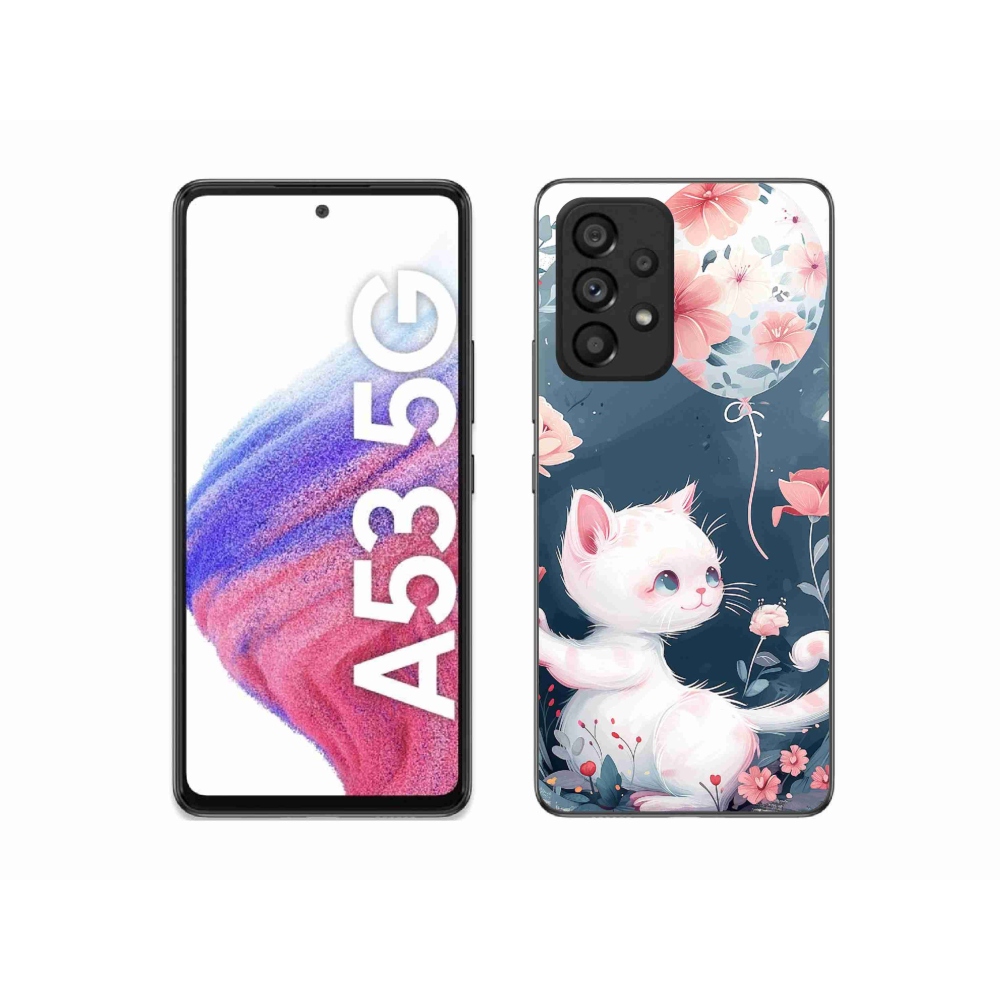 Gél borító mmCase Samsung Galaxy A53 5G - cica lufival mmCase Samsung Galaxy A53 5G számára