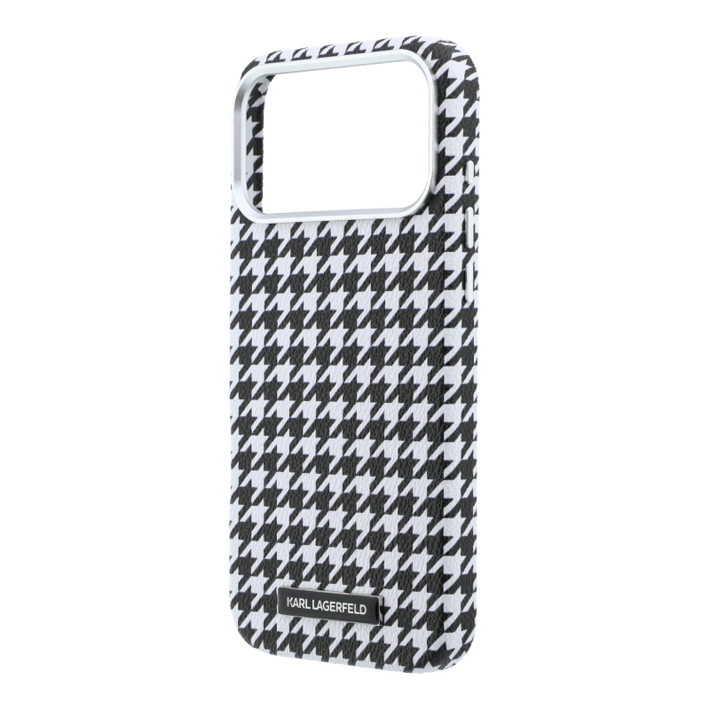 Karl Lagerfeld PU Houndstooth gyantalemez MagSafe hátlapi borító iPhone 17 Pro Max-hoz Fekete