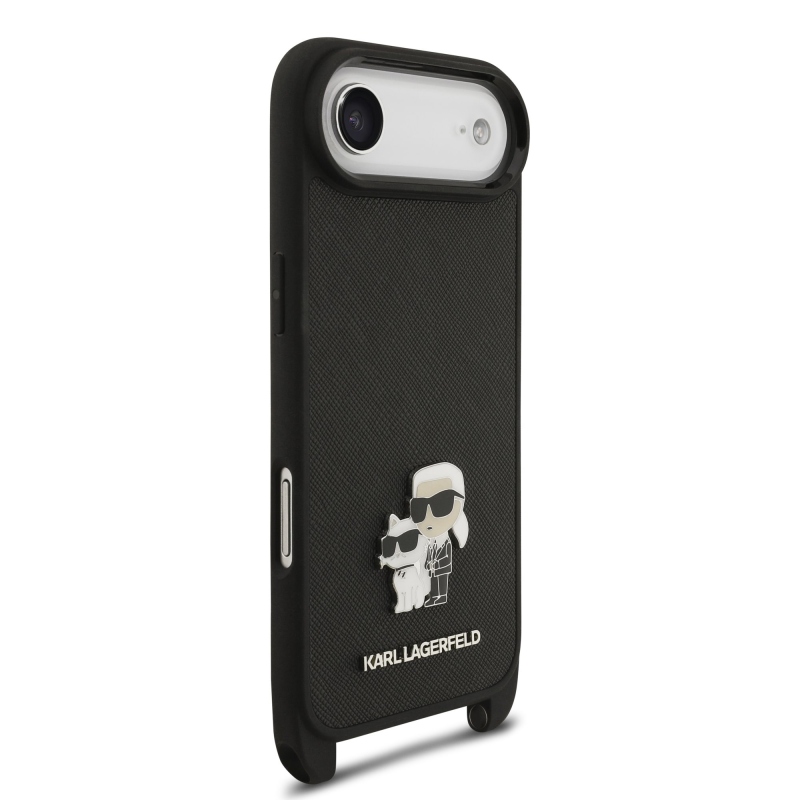 Karl Lagerfeld Saffiano Crossbody Strap Metal Karl és Choupette hátlapi borító iPhone Airhez Fekete