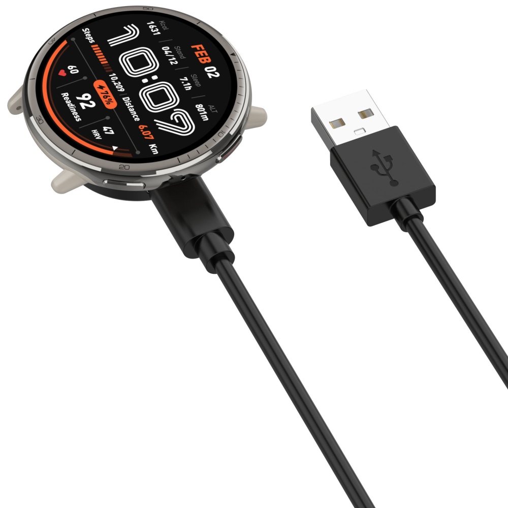 USB-A töltőkábel az Amazfit Active 2/Bip 6 készülékhez, 1 m – fekete