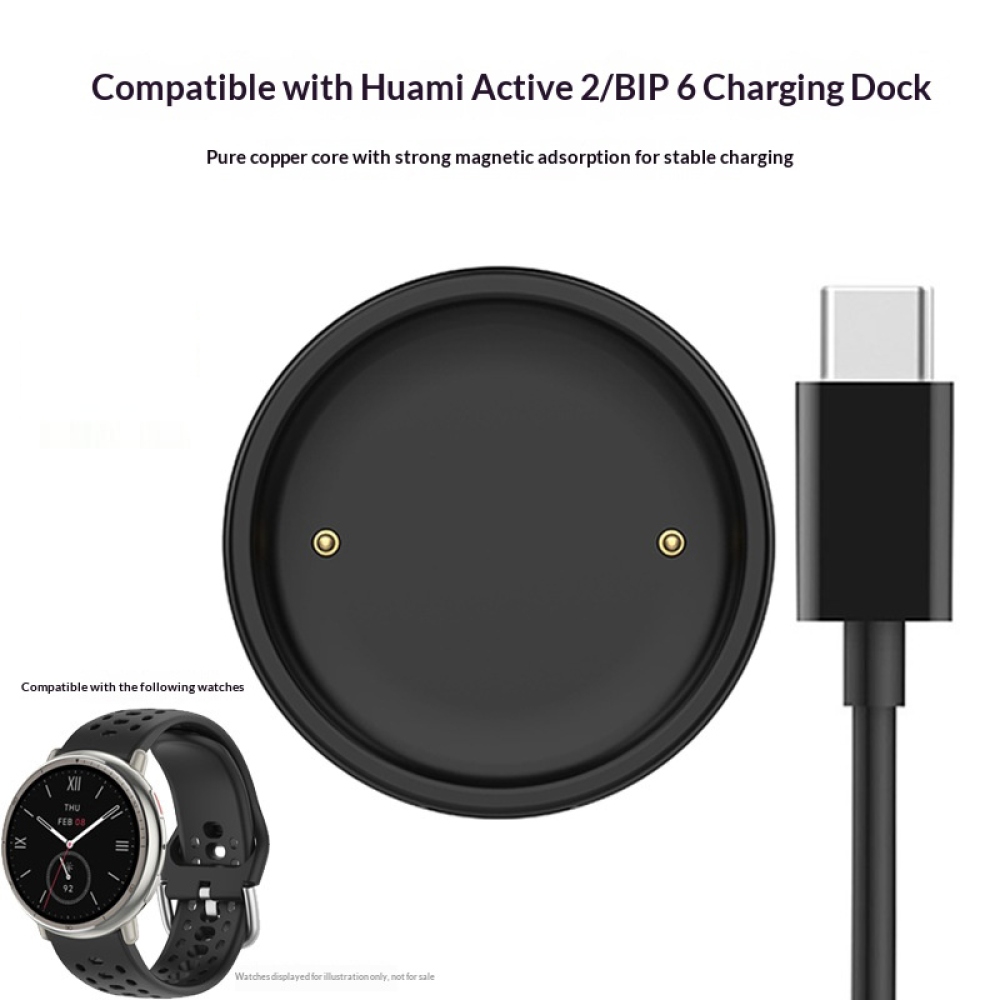 USB-A töltőkábel az Amazfit Active 2/Bip 6 készülékhez, 1 m – fekete