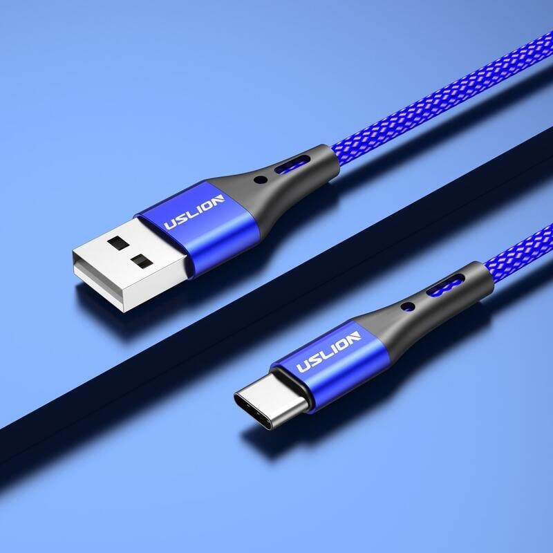 USLION fonott USB Type-C kábel töltéshez és szinkronizáláshoz / 1m - kék