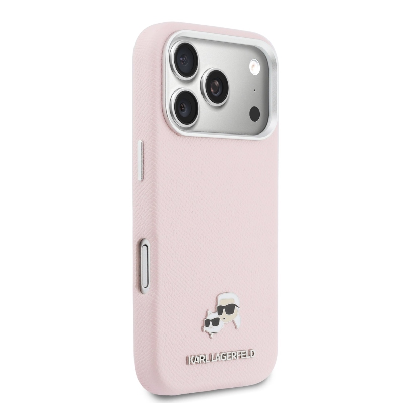 Karl Lagerfeld PU Karl és Choupette fejek tűk MagSafe hátlap iPhone 17 Pro Max rózsaszínű borítóhoz