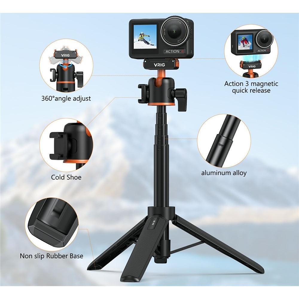 VRIG mágneses gyorskioldós állvány DJI Osmo Action 5 Pro, 4 és 3 kamerákhoz