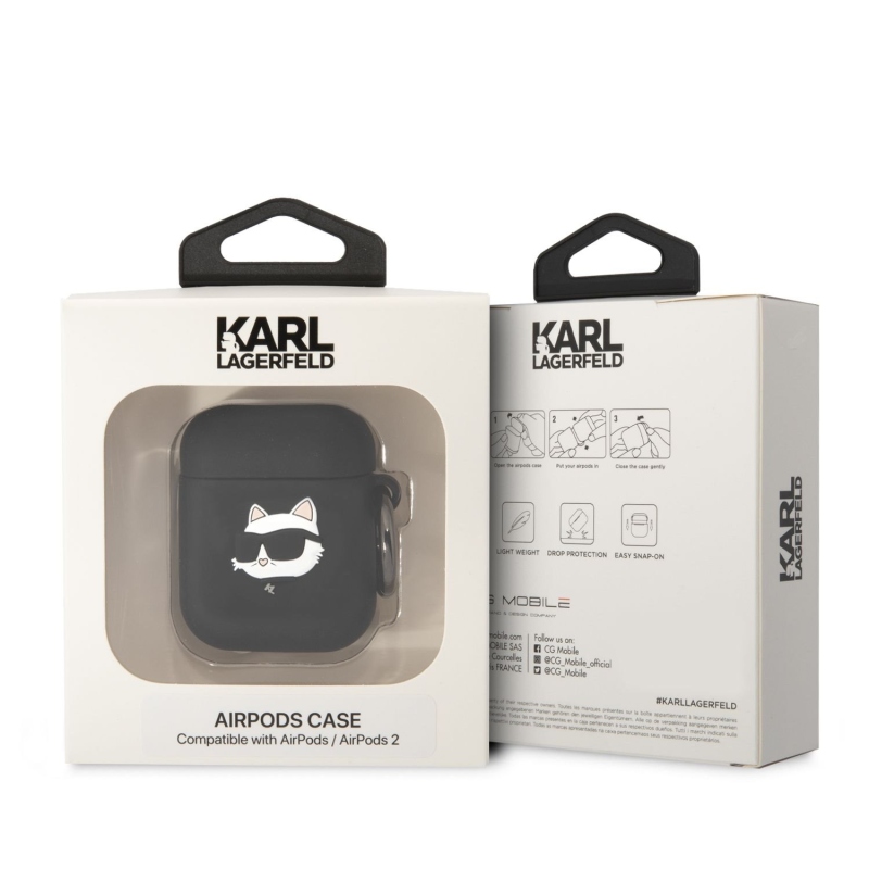 Karl Lagerfeld 3D Logo NFT Choupette Head szilikon tok Airpods 1/2 Fekete