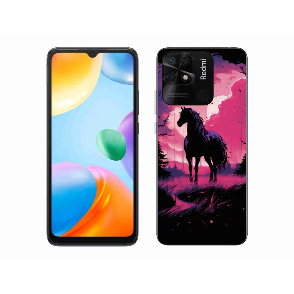 Gél borító mmCase a Xiaomi Redmi 10C-hez - fekete rajzfilm ló 1