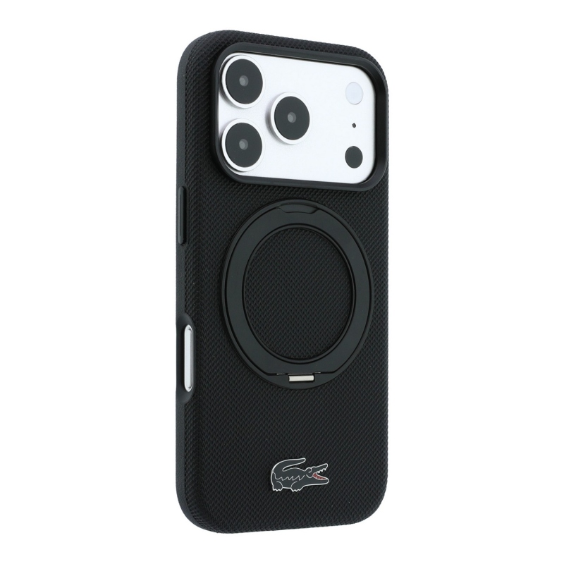 Lacoste PVC Petit Pique Semi Wrap Ring Stand MagSafe hátsó tok iPhone 18 Pro Max-hoz, fekete